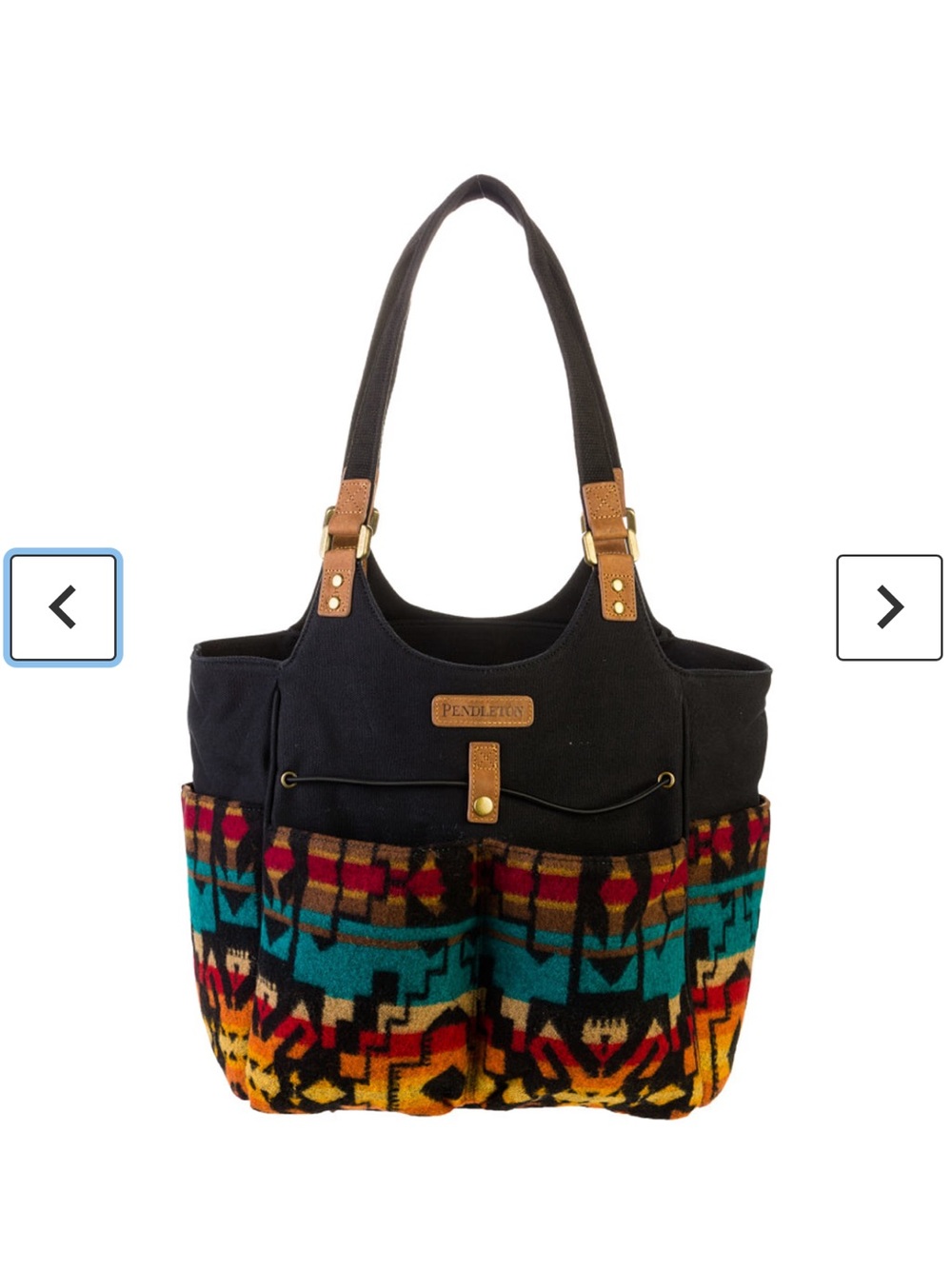 Pendleton Black Canvas Tote with Multi Aztec Wool Panel